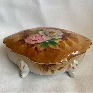Vintage Porcelain Footed Vanity Or Trinket Box